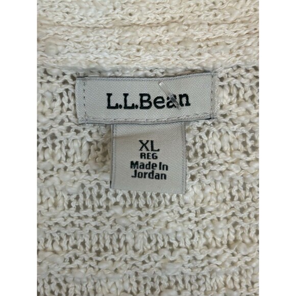LL BEAN Midweight Ivory Open Front Cardigan Women XL Chunky Knit Duster Cotton - Picture 2 of 9
